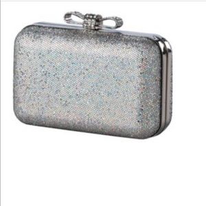 SILVER BLACK CLUTCH WITH SPARKLE BOW NWT